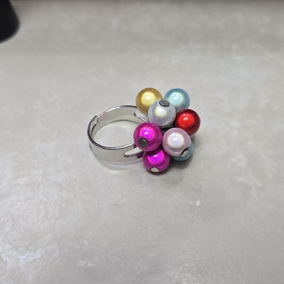 Multicolor Beaded Women's Sliver Tone Ring Size 7 - Picture 3 of 17